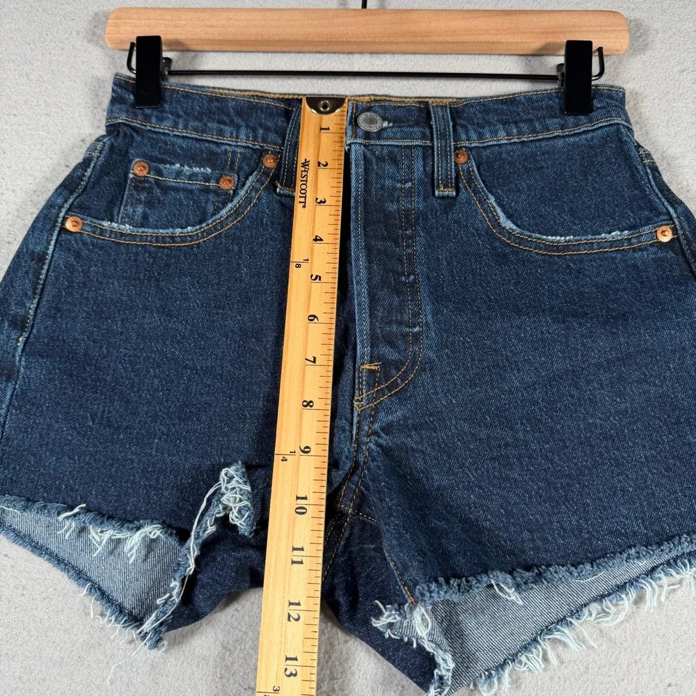 Levis 501 Original‎ High Rise Denim Shorts Dark Indigo Raw Hem W24 56327-0236
